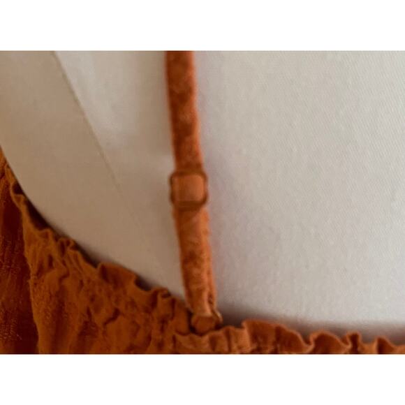 Aerie Burnt Orange Cotton Textured Gathered Crop Top, Spaghetti Straps, XL - Picture 4 of 12